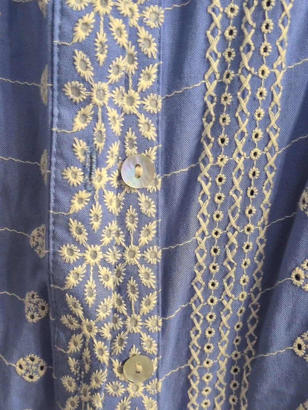 Blue Patterned Button-Front Women's Top - Picture 3 of 4